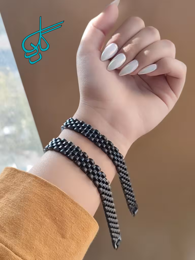 خرید ست دستبند استیل رولکس دو ساز 8 و 10 میل مشکی کیفیت عالی رنگ ثابت کد 1216991 - ردگل