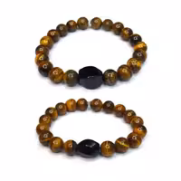 دستبند ست سنگ چشم ببر و عقیق سیاه کد 310085