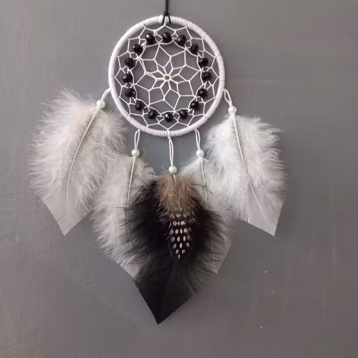 آویزآینه خودرو دریمکچر سفید و مشکی با کریستالهای زیبا