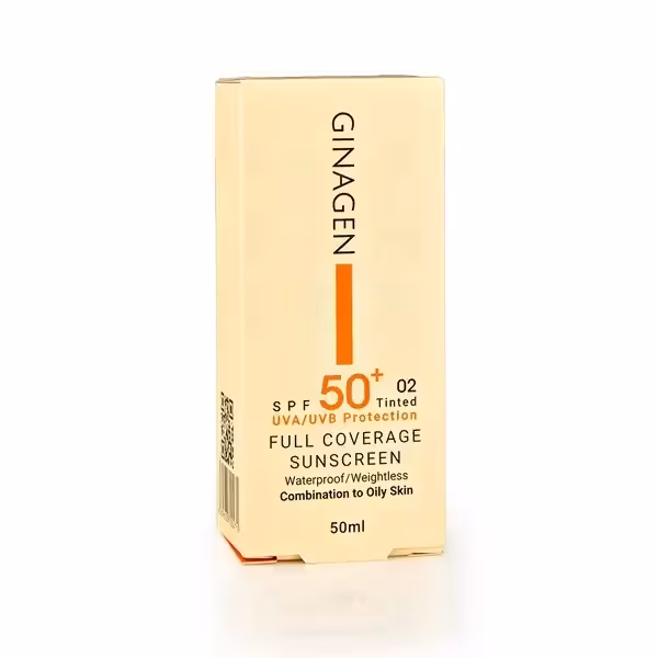کرم ضدآفتاب رنگی (02) ژیناژن SPF50مناسب پوست چرب و مختلط حجم 50 میلی لیتر