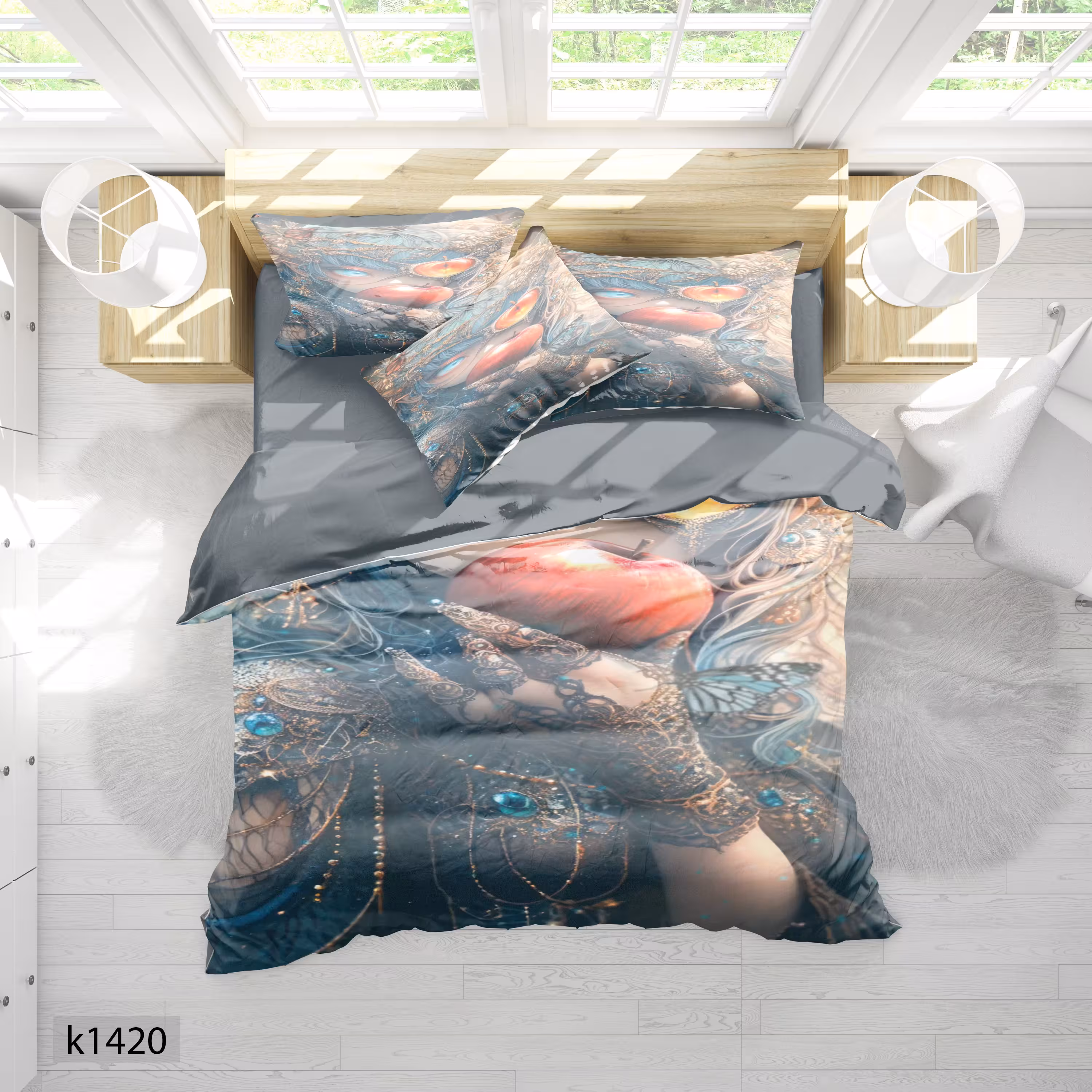 ست رو تختی چاپی 4 تیکه کالیفرنیا یک نفره   کد1420