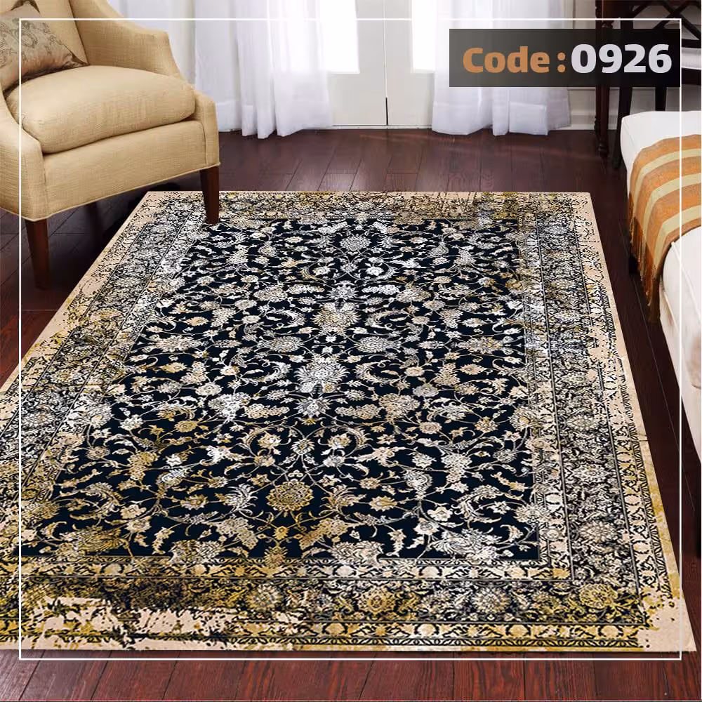 کاورفرش روفرشی دورکشدار گوشه لیفه ای لاکی ، آبی و متنوع کد 0926