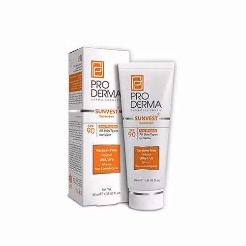 پرودرما کرم ضدآفتاب وضدچروک با SPF90 مناسب برای انواع پوست فاقدرنگ 40ML