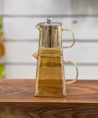 ست کتری قوری پیرکس مربع شامپاینی کد 623