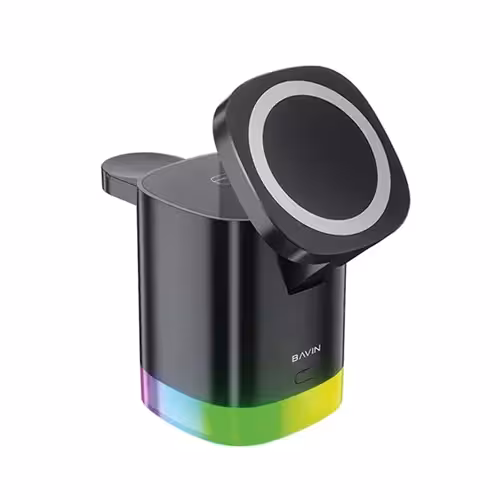 استند و شارژر وایرلس چندکاره باوین Bavin PC1033 توان 15 وات با قابلیت شارژ اپل واچ