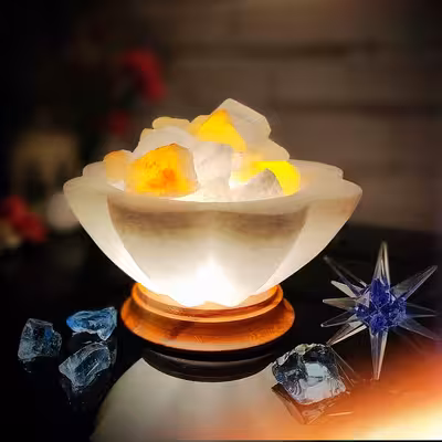 آباژور سنگ نمک مدل سـتاره ای پـایه چـوبی کـد 420