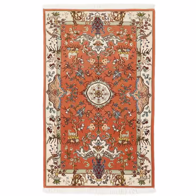 فرش دستبافت یک متری مدل گل ابریشم تبریز کد a537791