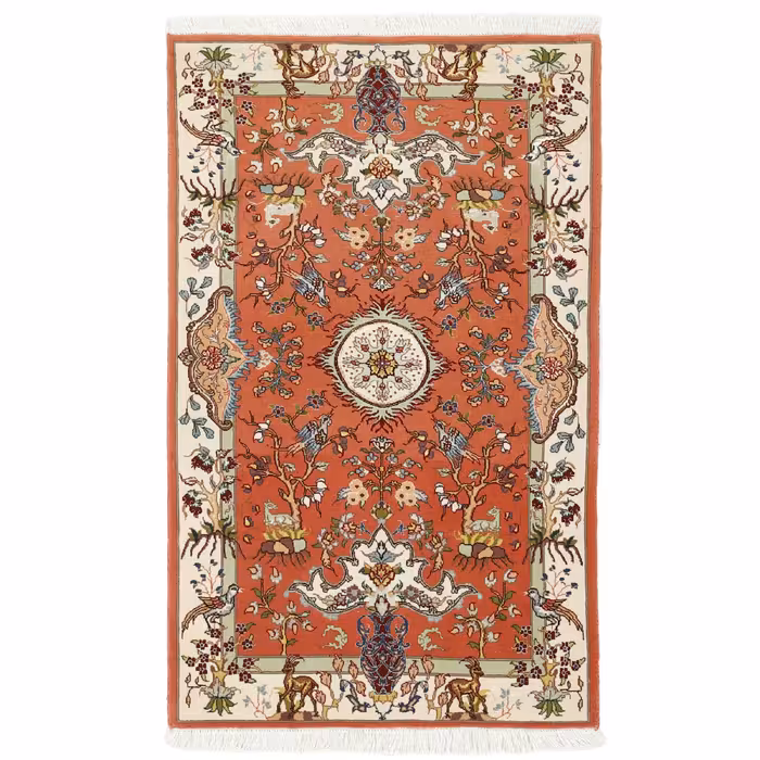 فرش دستبافت یک متری مدل گل ابریشم تبریز کد a537791