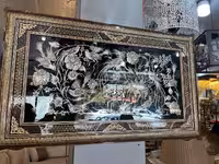 تابلو خاتم صلیبی اعلاء 60در100 با پلاک مسی قلمزنی 40در 80 طرح گل و مرغ