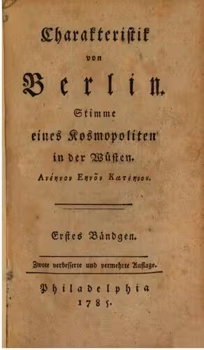 خرید و دانلود نسخه کامل کتاب Charakteristik von Berlin. Stimme eines Kosmopoliten in der Wüsten