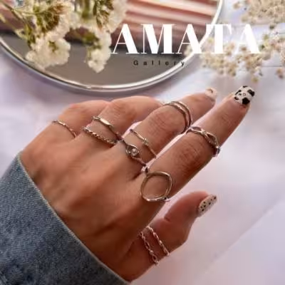 انگشتر پکی نقره ای مدل بیضی