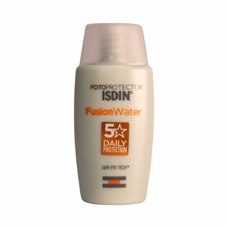 کرم ضد آفتاب بدون رنگ ایزدین spf 50 مدل fusion water مناسب برای همه پوست ها حجم 50 میلی لیتر