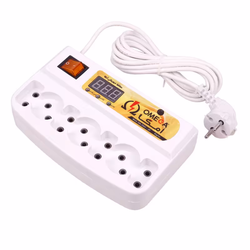 محافظ برق تلویزیون و یخچال فریزر 7 خانه دیجیتال امگا با کابل 3 متری