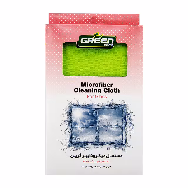 دستمال میکروفایبر مخصوص شیشه با خاصیت الکترو استاتیک گرین بسته 1 عددی