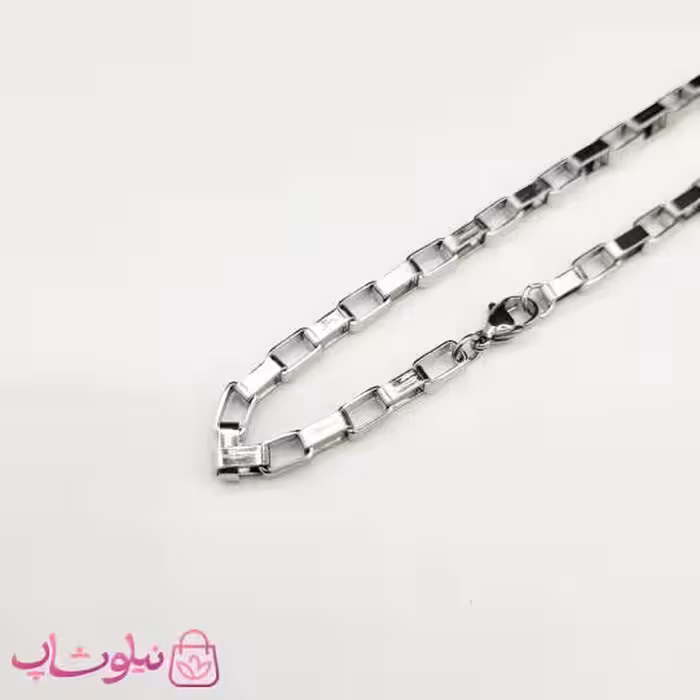 زنجیر گردنبند مردانه آجری استیل نقره ای 75 سانت 2.5 میل کد 798