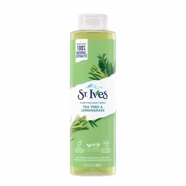 شامپوی بدن شاداب کننده درخت چای و گیاه لیمو سینت ایوز Tea tree and lemongrass refreshing body wash St Ives 650 میل