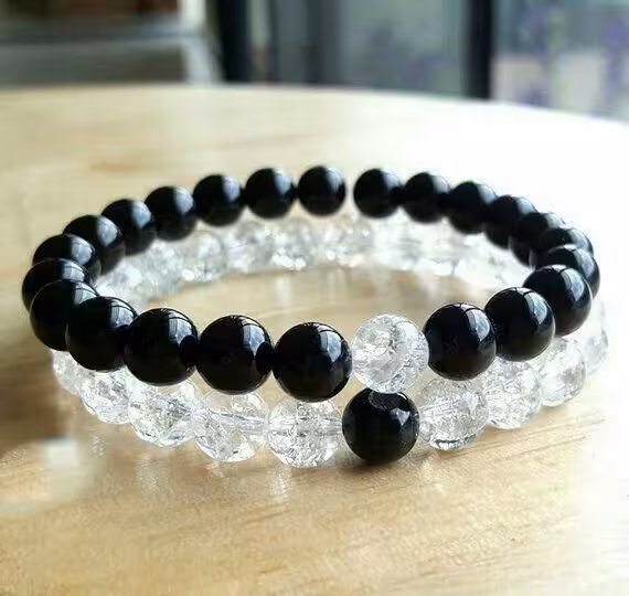 دستبند اونیکس و کوارتز کریستالی خمره ای کد310250