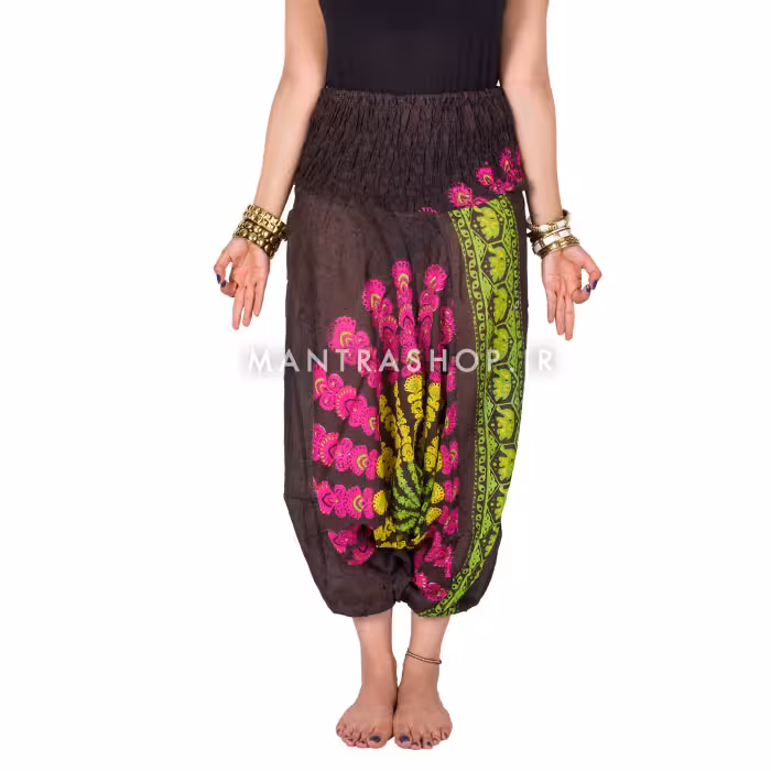 شلوار فاق بلند هندی قهوه ای طرح ماندالا – کد 732