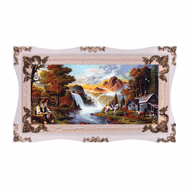 تابلو فرش ماشینی دنیای فرش طرح پیرمرد و آبشار کد 425