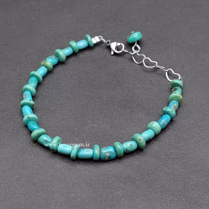 دستبند فیروزه نیشابوری میکس تراش دانه گندمی و واشری (کدA611)