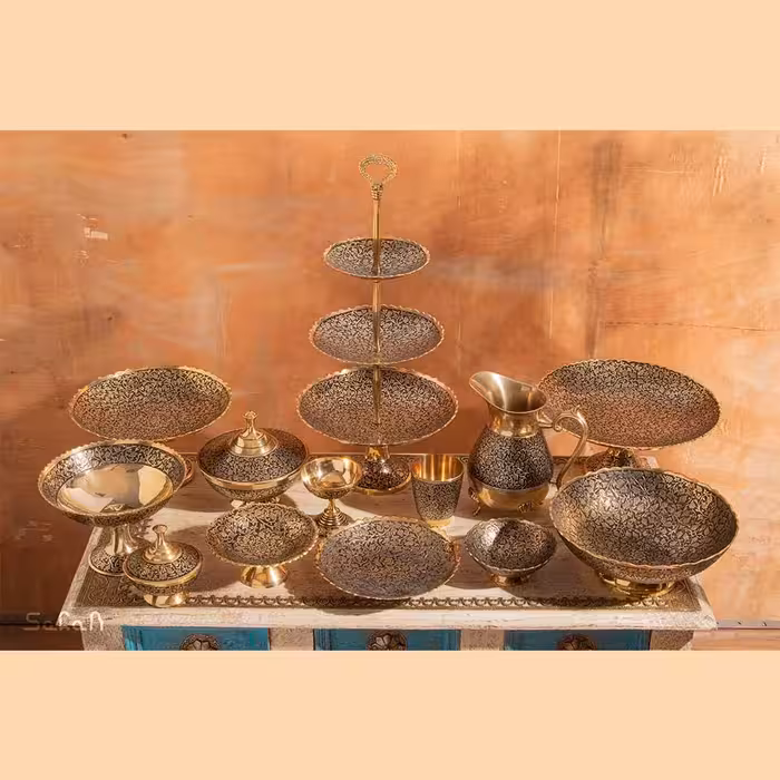 ست کامل 33 پارچه برنجی طرح انگور رنگ آنتیک کد 353