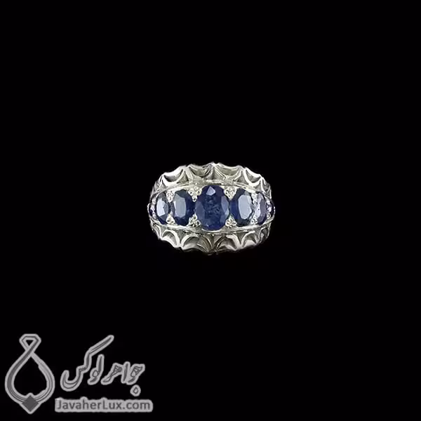 انگشتر نقره مردانه یاقوت کبود مدل بارمان _ کد : 100419
