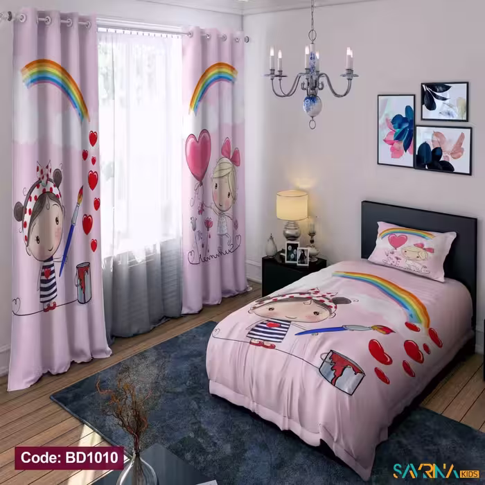 ست اتاق خواب دخترانه طرح دخترک نقاش کد BD1010