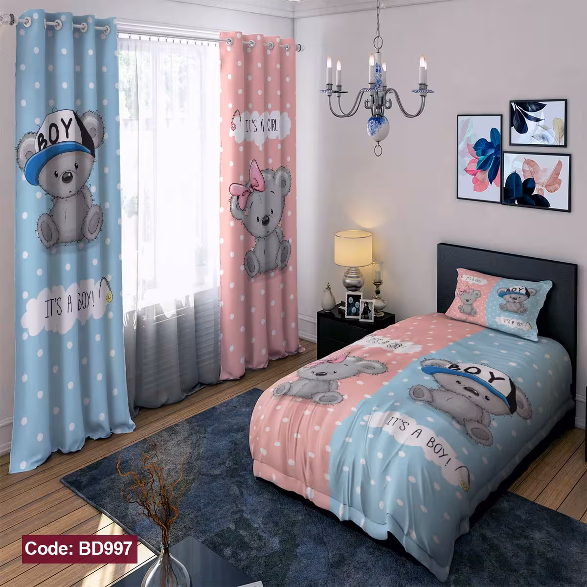 پرده پانچی مخمل چاپی دخترانه کد 997