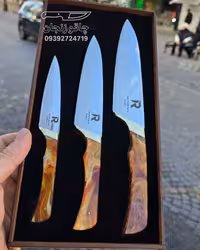 کارد آشپزخانه بسته 3 تایی درجه 1 طوماری با جعبه رنگ قهوه ای