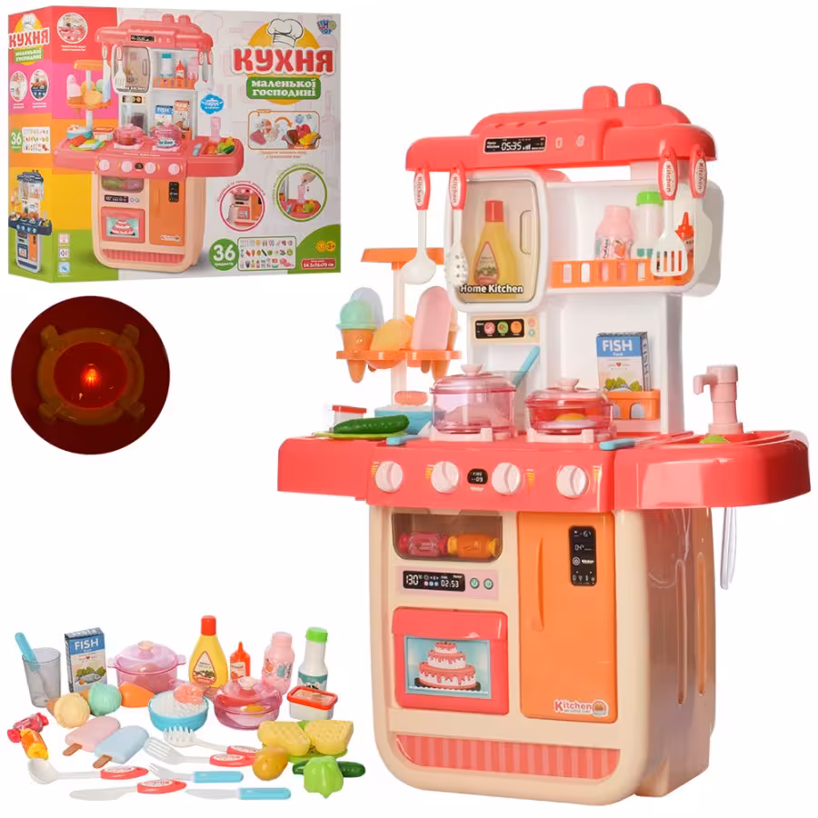 آشپزخانه اسباب بازی دارای سینک ظرفشویی با قابلیت ریزش آب و بخار و لوازم جانبی wdp33