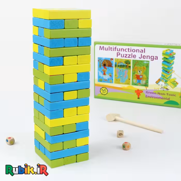 جنگا و جورچین 3کاره چوبی سبز