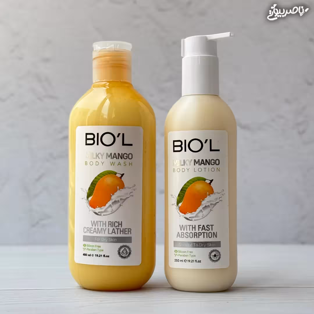 پک دو محصول لوسیون و شامپو بدن بیول رایحه انبه Milky Mango