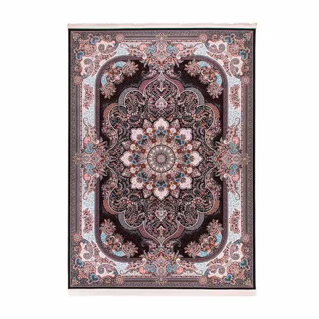 فرش ماشینی دنیای فرش طرح نسترن زمینه سرمه ای