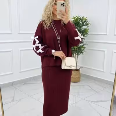 ست پروانه بافت آستین پاپیون