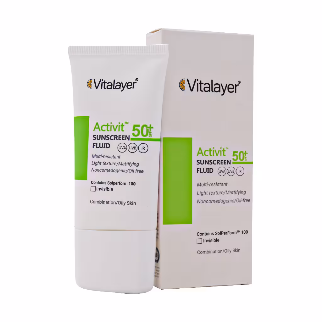 فلوئید ضد آفتاب SPF50 پوست چرب اکتی ویت ویتالیر  VITALAYER SPF50 ACTIVIT SUNSCREEN FLUID FOR OILY SKIN