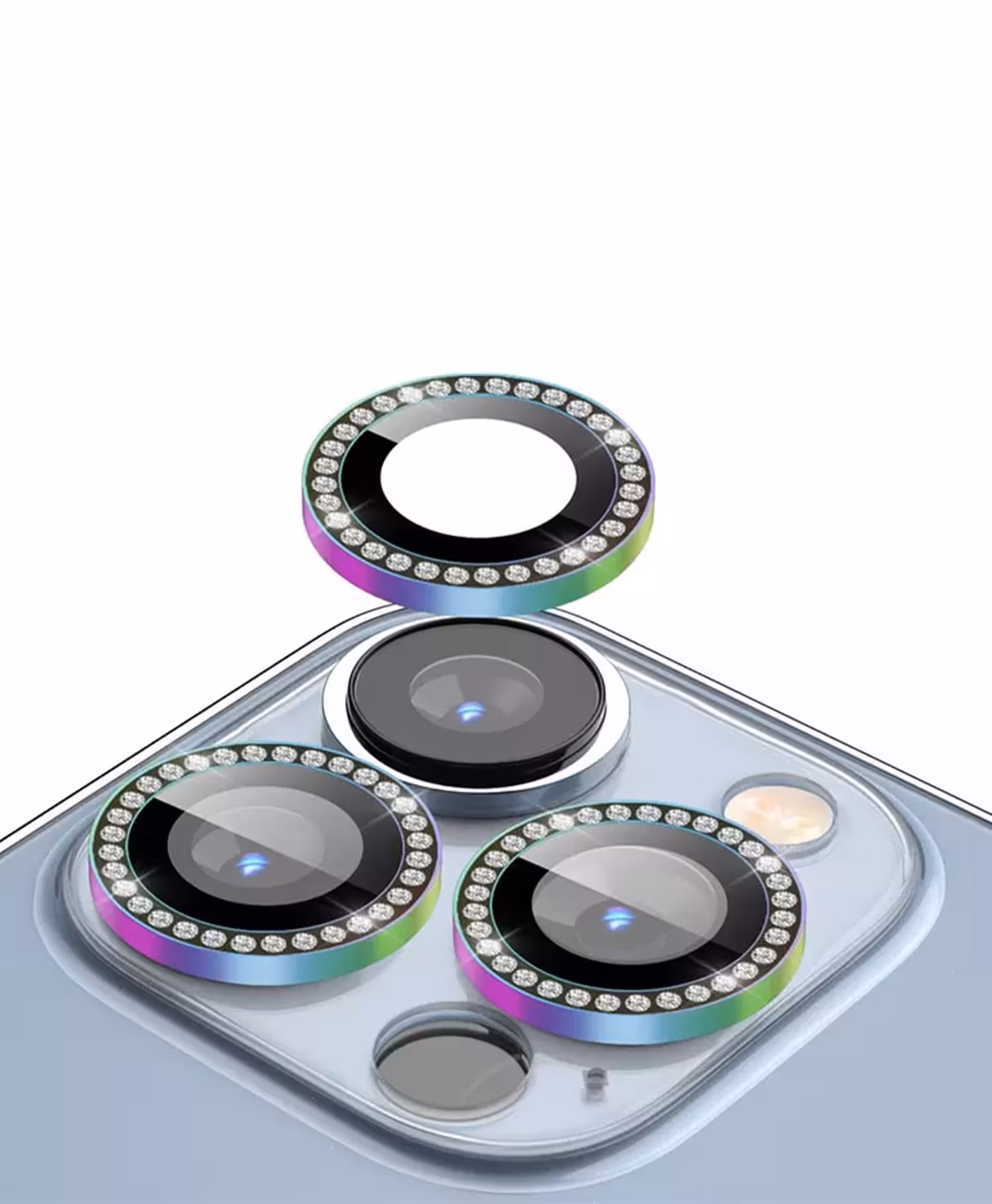 محافظ لنز فلزی نگین دار دوربین گوشی اپل Iphone 15 Pro Max