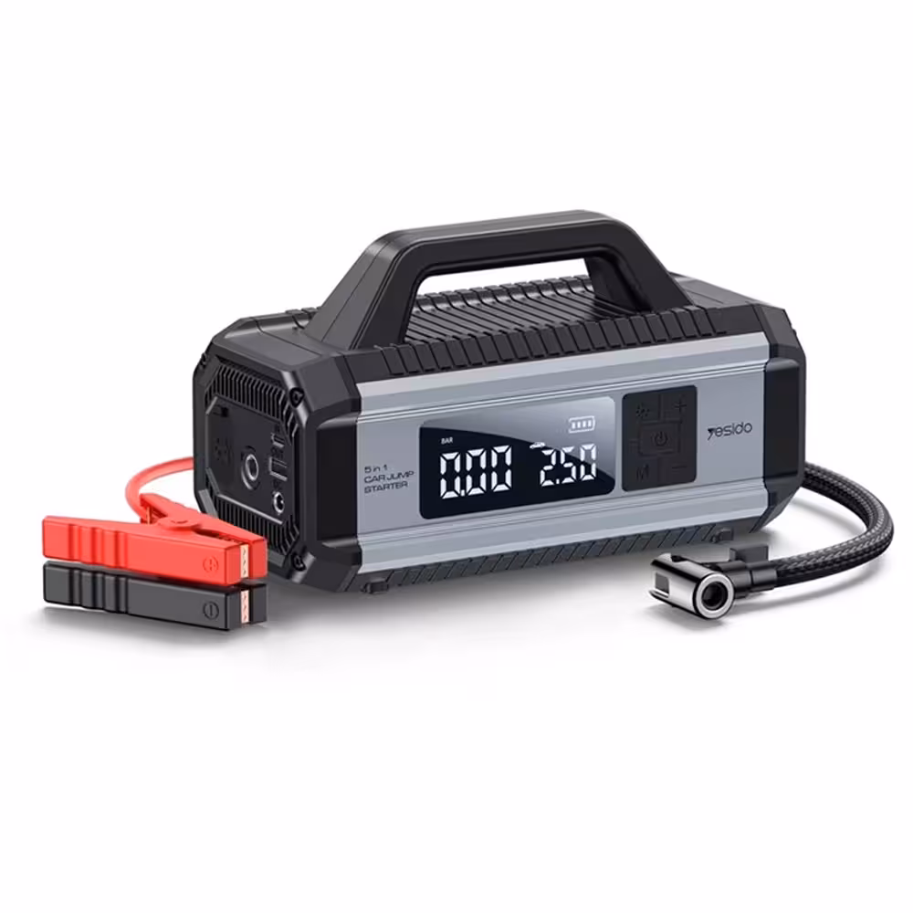 پمپ باد و استارتر 10000 چند منظوره 5 در 1  برند یسیدو YESIDO VC13 5 in 1 Car Jump StarterTire Inflator Pump 10000mAh Power Bank