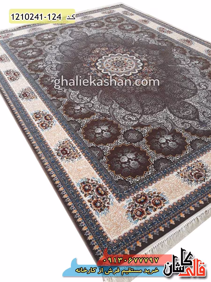 فرش طرح 700 شانه ( 500 شانه ) طرح چکاوک زمینه گردویی کاشان