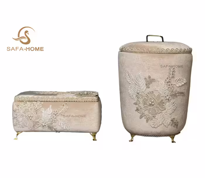 ست سطل و جادستمال کاغذی صفاهوم طرح کلارا نسکافه ای روشن