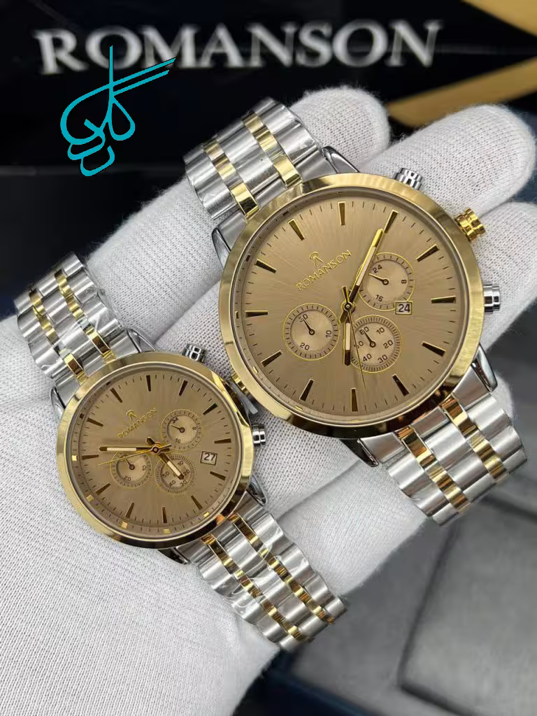 خرید ست ساعت زنانه و مردانه رومانسون طرح کرنو (تک موتوره) موتور ژاپن کیفیت ساخت AAA سربند توپر رنگ ثابت کد 2117487 - ردگل