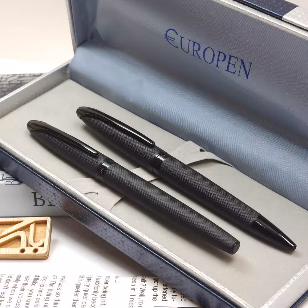 ست خودکار و خودنویس یوروپن رینگ الماسه مشکی Europen set Ring black FP BP
