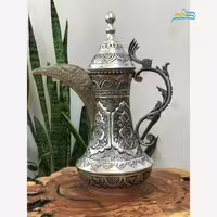 قهوه جوش برنجی قلمزنی با آبکاری نقره، ورق ضخیم برنج و سنگین وزن