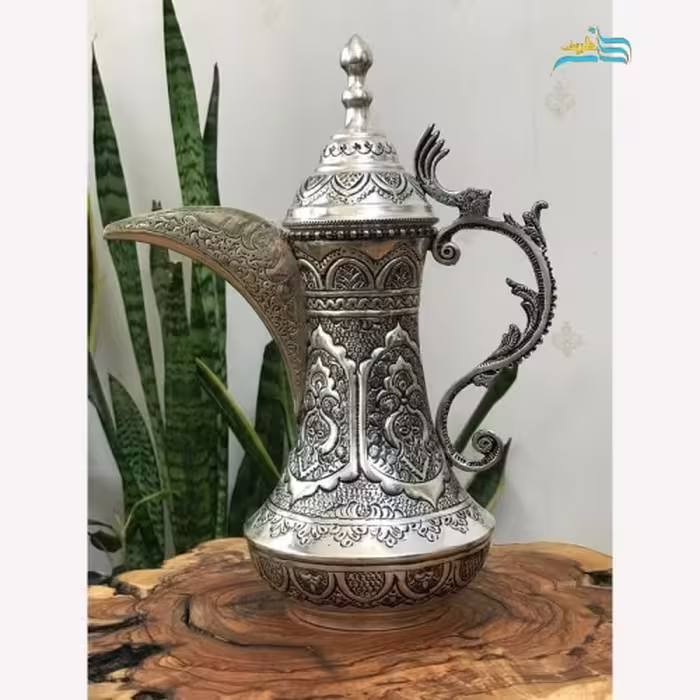 قهوه جوش برنجی قلمزنی با آبکاری نقره، ورق ضخیم برنج و سنگین وزن