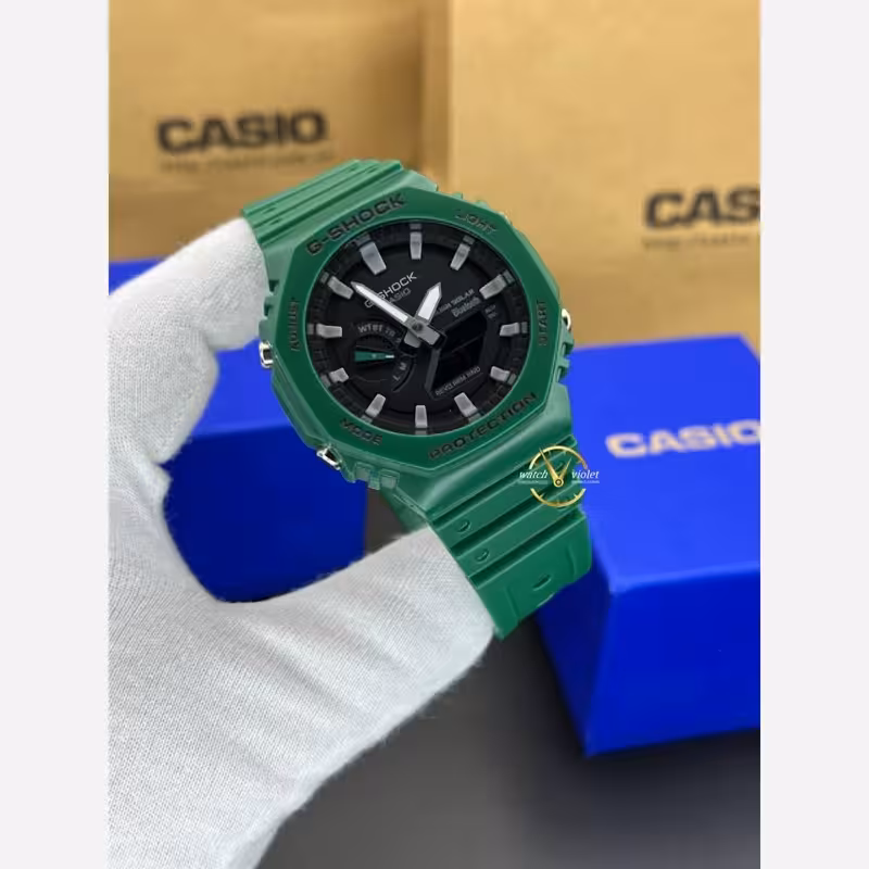 ساعت مچی جیشاک کاسیو صفحه مشکی بند و بدنه سبز