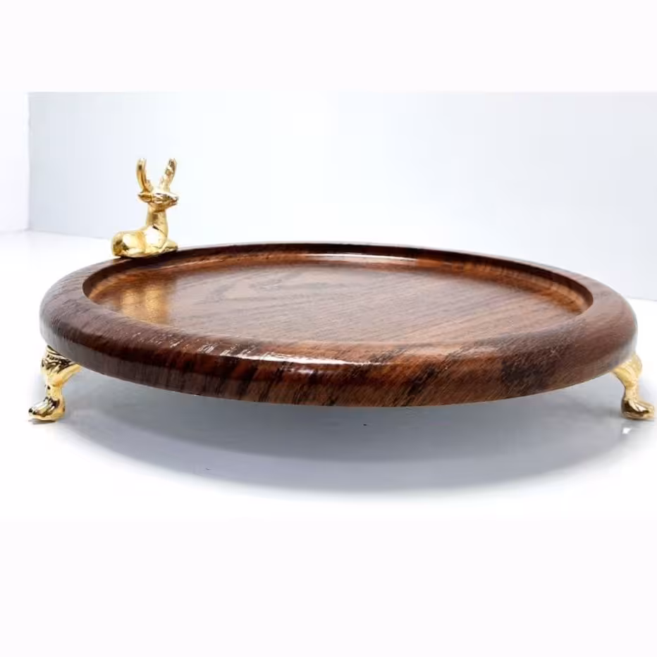 سینی چوبی وپایه دار گرد مدل گوزن