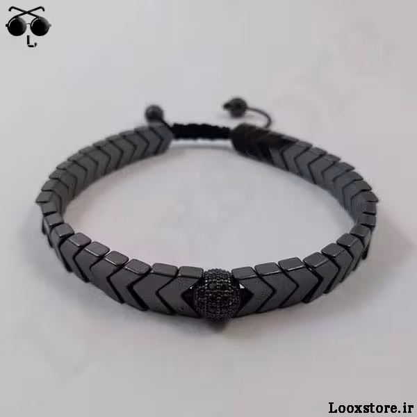 دستبند حدید مشکی فلشی و مهره سواروسکی