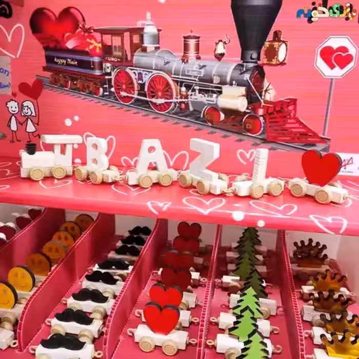 قطار چوبی حروف شرکت سوغات ایرانی چوب روس با کیفیت تکی تمام حروف