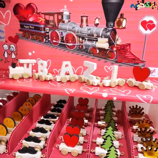 قطار چوبی حروف شرکت سوغات ایرانی چوب روس با کیفیت تکی تمام حروف