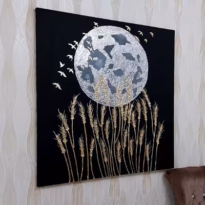 تابلو نقاشی برجسته مدل تلالو گندم و ماه