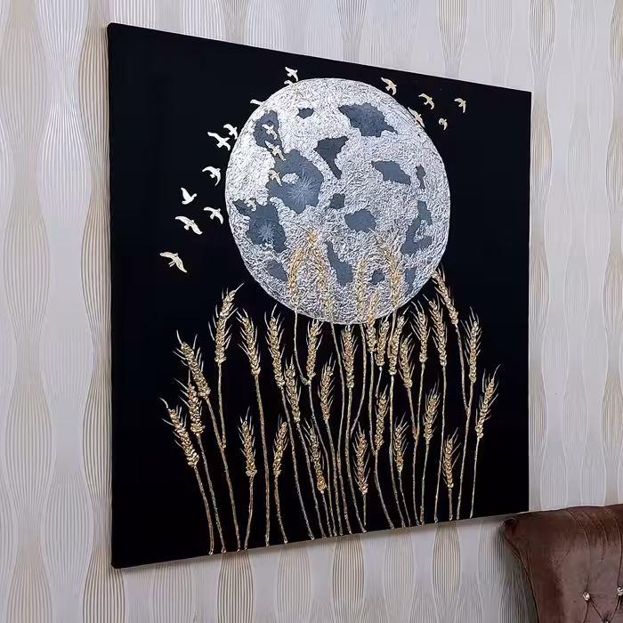 تابلو نقاشی برجسته مدل تلالو گندم و ماه